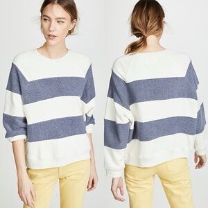 THE GREAT. Sherpa Stripe Slouch Sweatshirt Nautical Lounge Size 1 Cream Slate